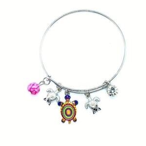 Beaded Sea Turtle Charm Colorful Bangle Bracelet